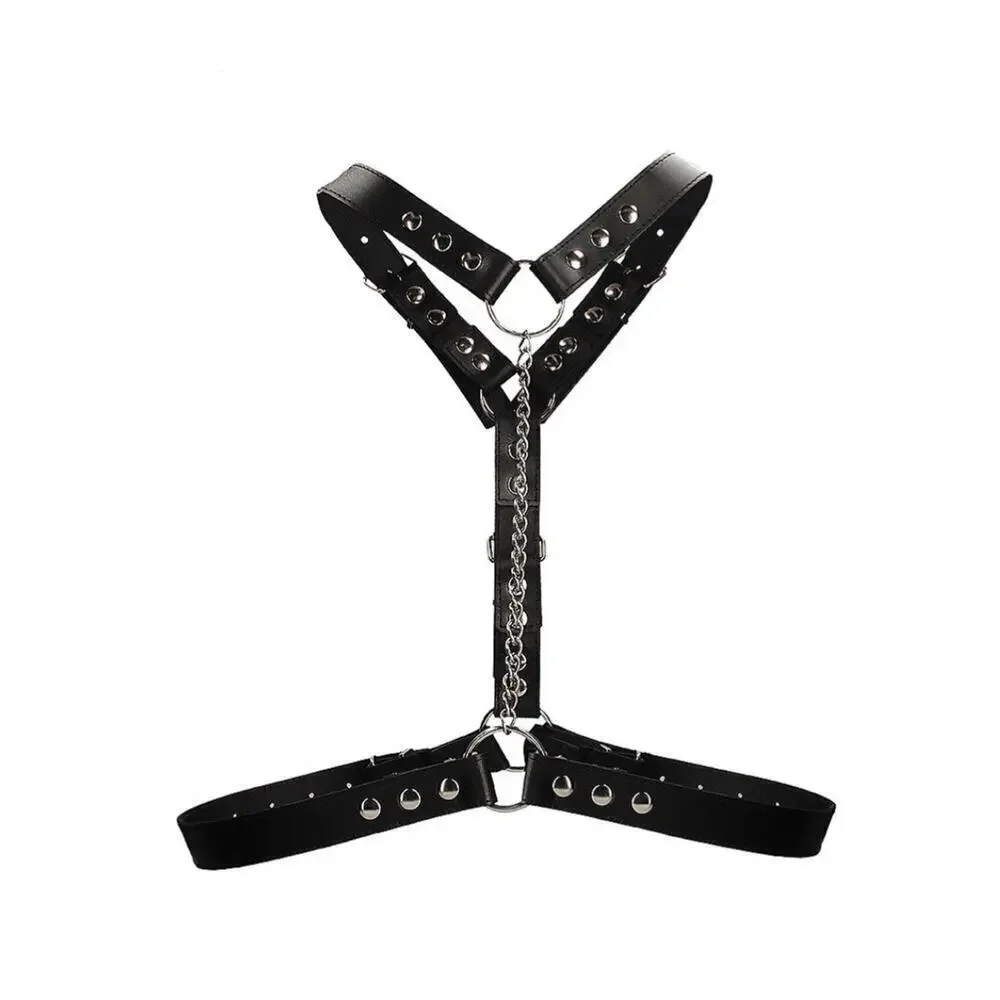🦋B2G1🦋OUCH! SHOTS AMERICA Twisted Bit Black Leather Bonded Chain Harness